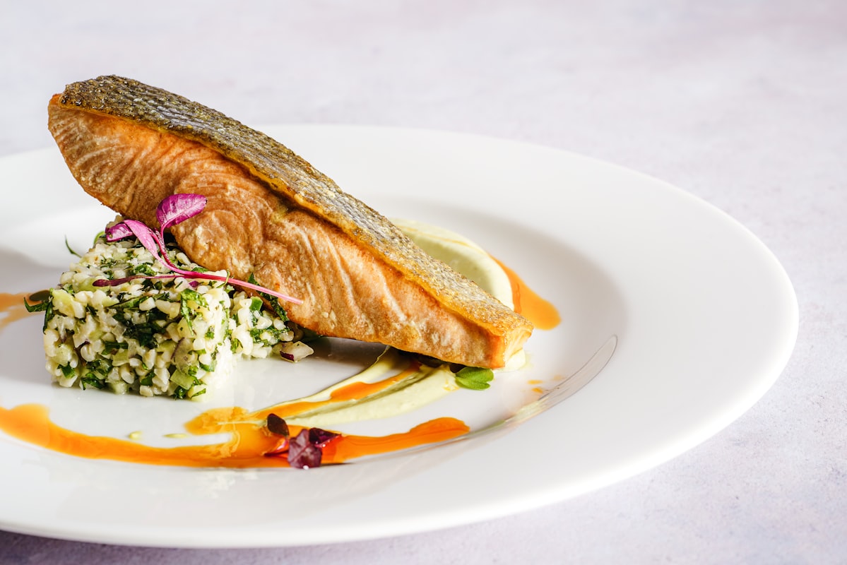 Grilled salmon with quinoa and roasted vegetables